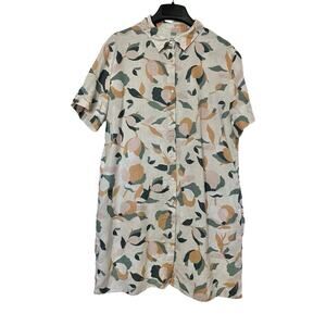 Rachel Zoe 100% Linen Button Down Mini Shirt Dress Size L Vacation Beachy Travel